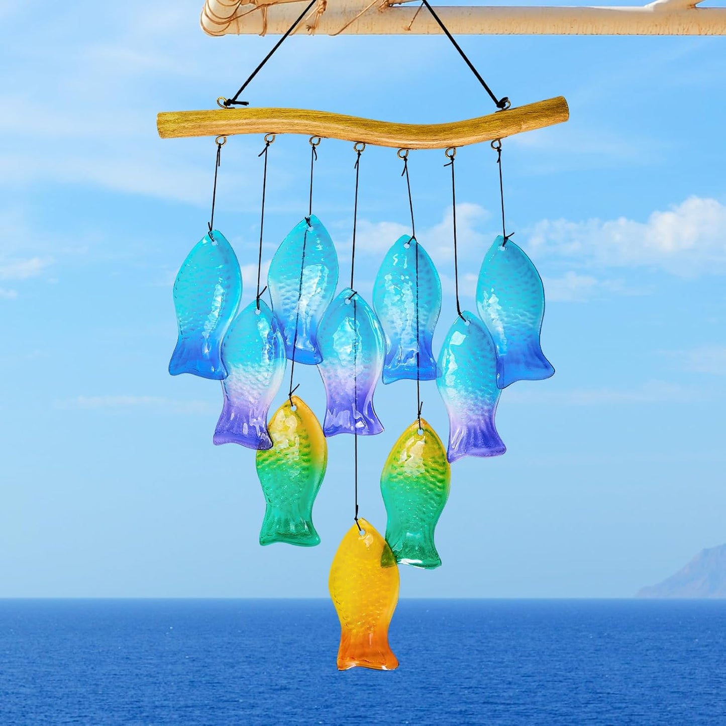 Handcrafted 28in Blue Fish Wind Chimes for Outdoor Decor