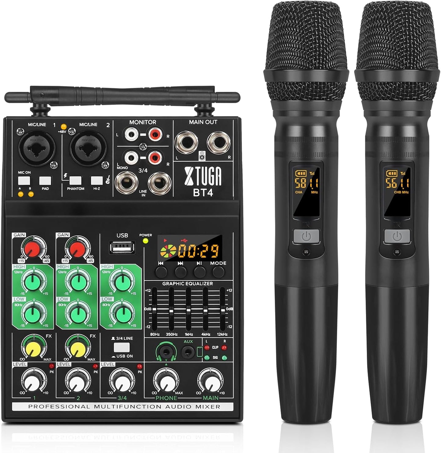 XTUGA BT4 Karaoke Mixer with Wireless Microphone for Home Use