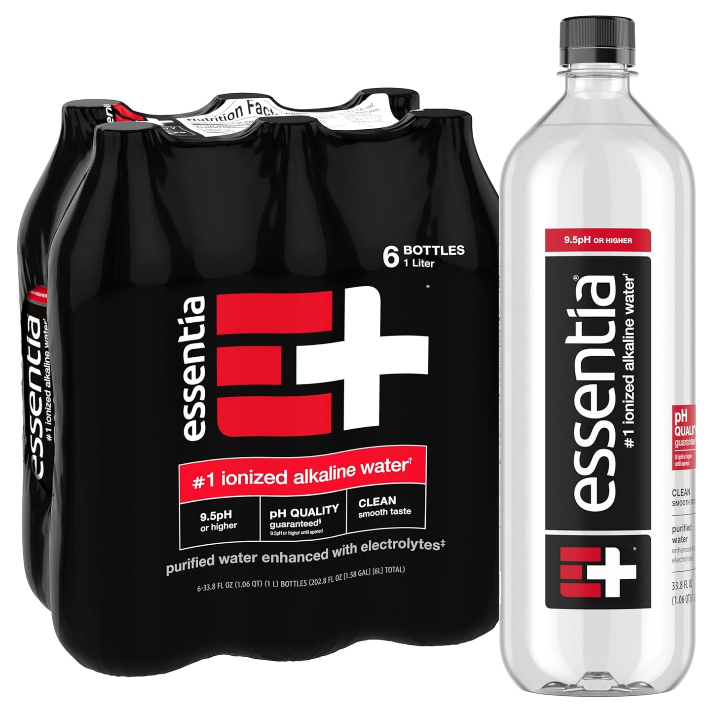Essentia Ionized Alkaline Water, 1L x 6 Pack, 99.9% Pure, pH 9.5+