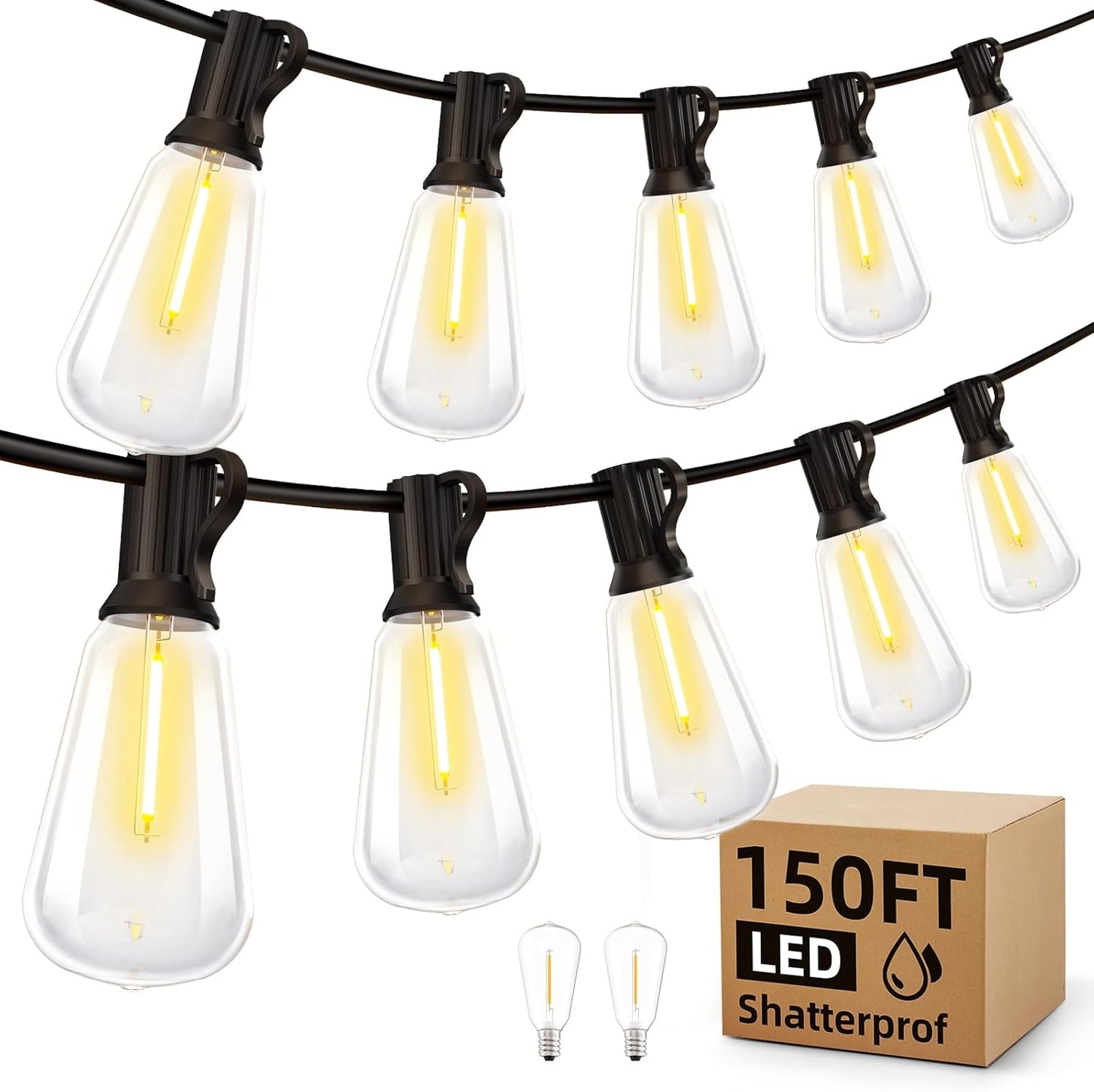 Outdoor String LED Patio Lights - 150Ft Shatterproof Bulbs