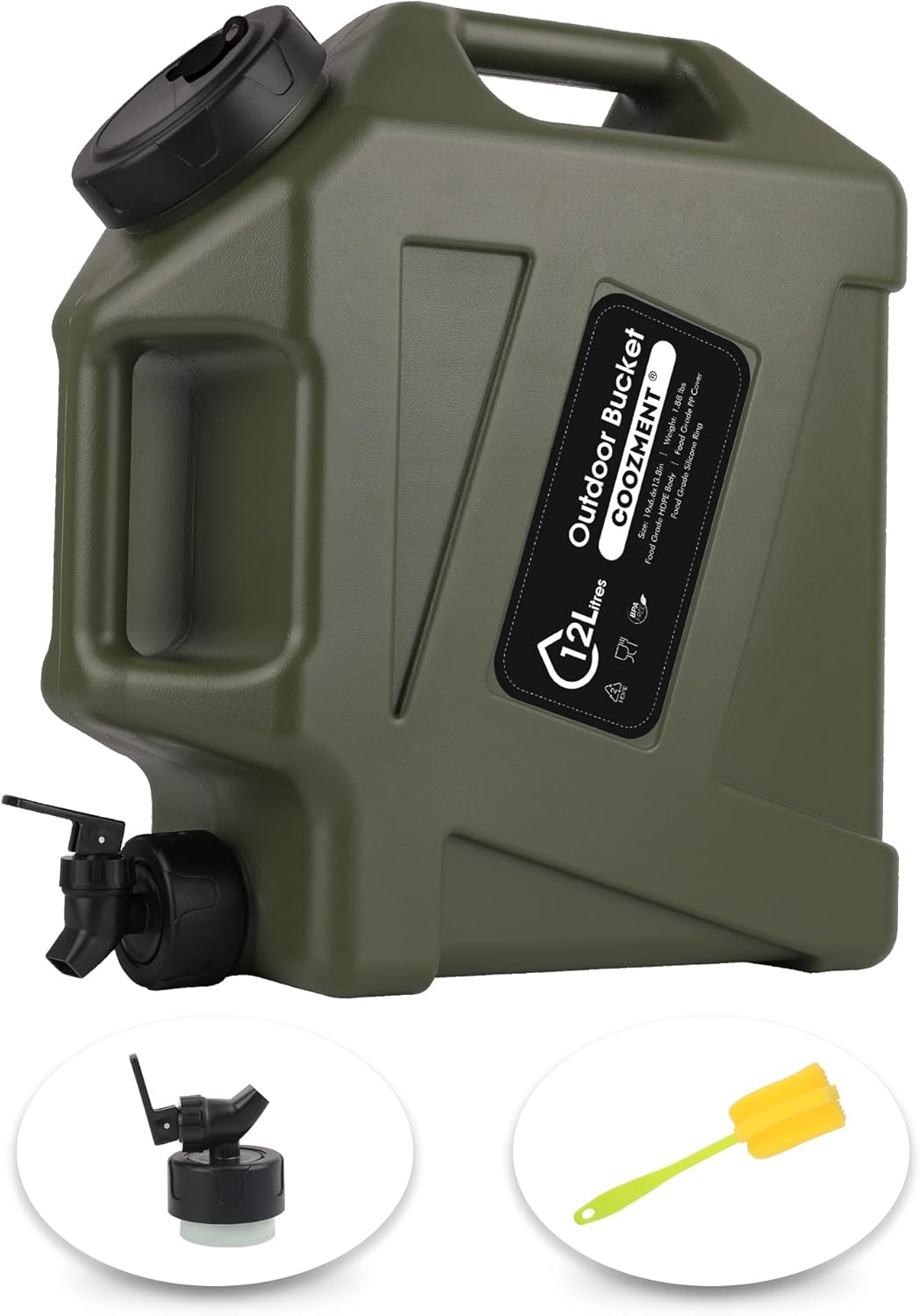 COOZMENT Military Green Water Containers: BPA-Free, Spigot Included