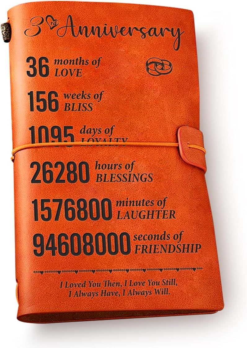 3rd Anniversary Leather Journal - Engraved Vintage Travel Notebook