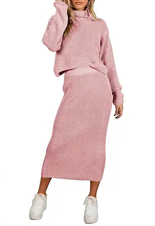 Pink Queen Women's Fall 2 Piece Sweater Set for Casual Style