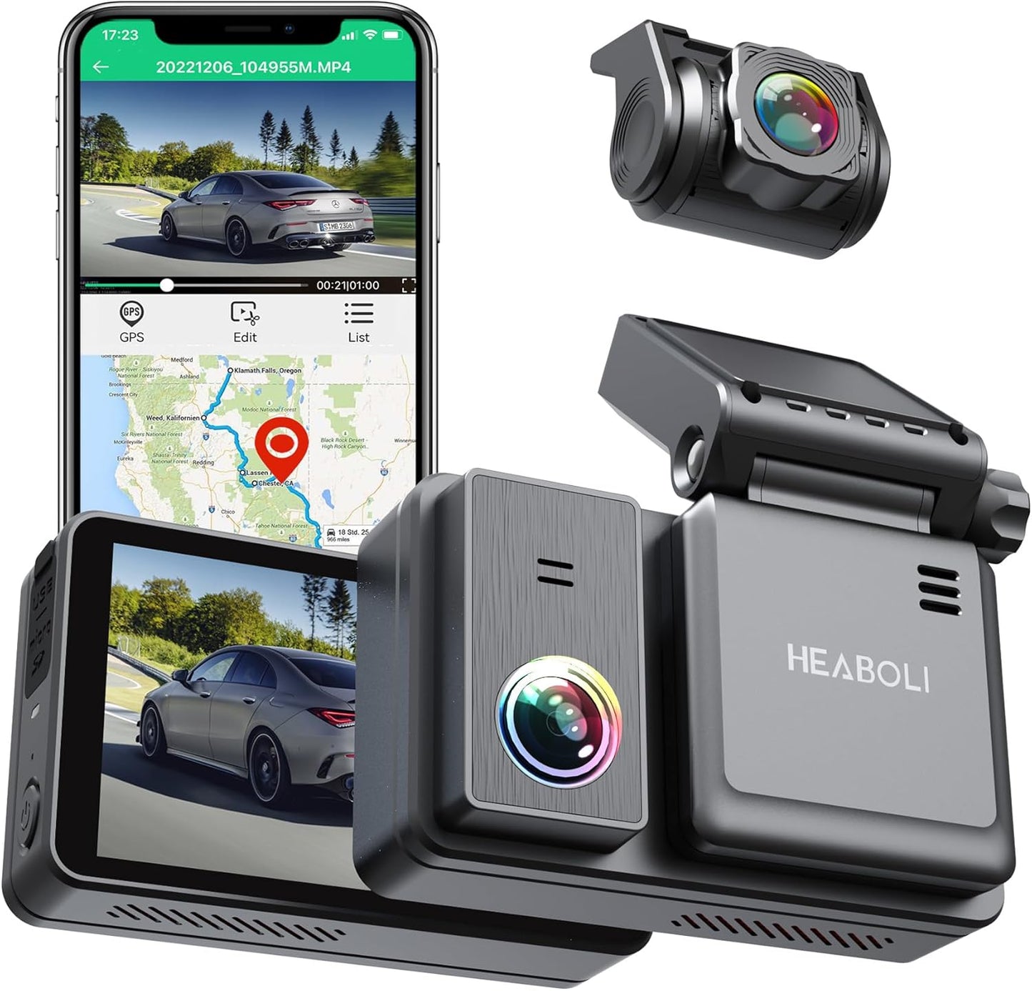 4K Dual Dash Cam Front and Rear with Wi-Fi and GPS Features