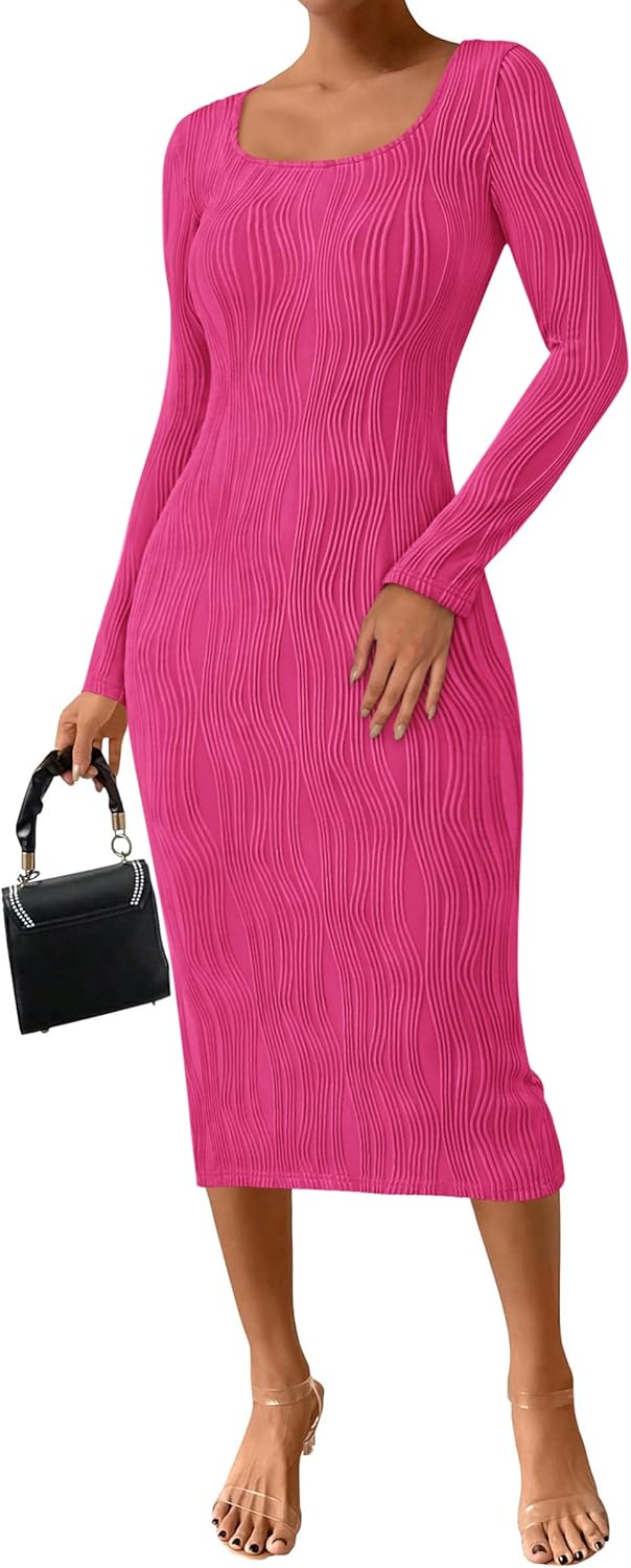 PRETTYGARDEN Womens Fall Dresses 2025 Long Sleeve Midi Style