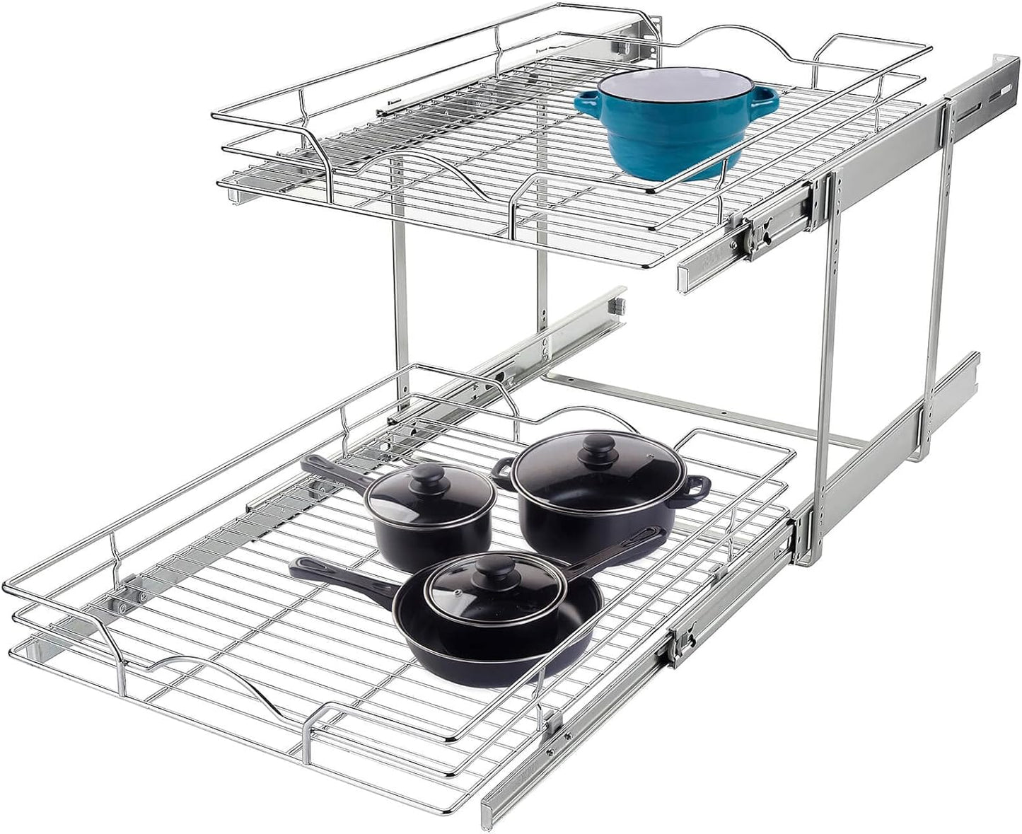 2 Tier Pull Out Cabinet Organizer for Kitchen and Bathroom Use