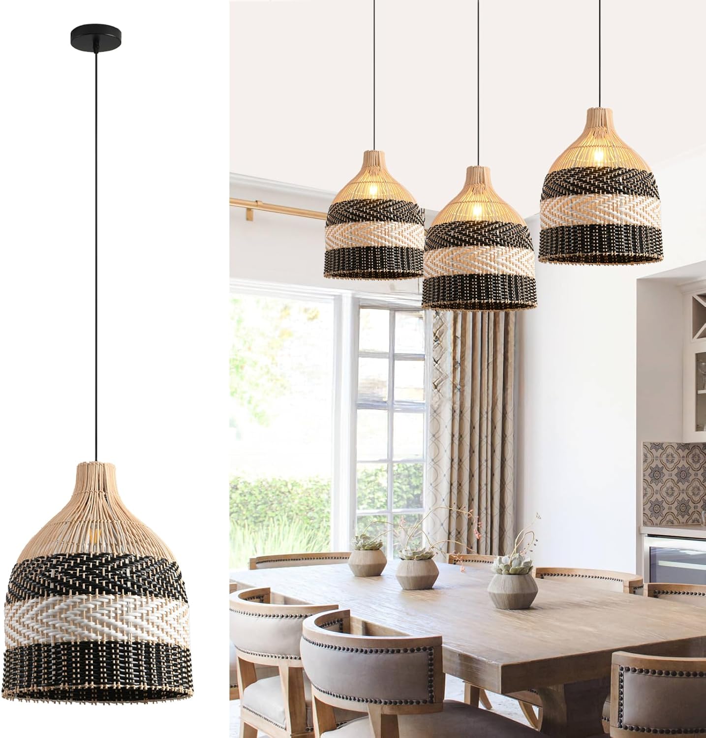 Rattan Pendant Light for Boho Style Home Decor and Dining