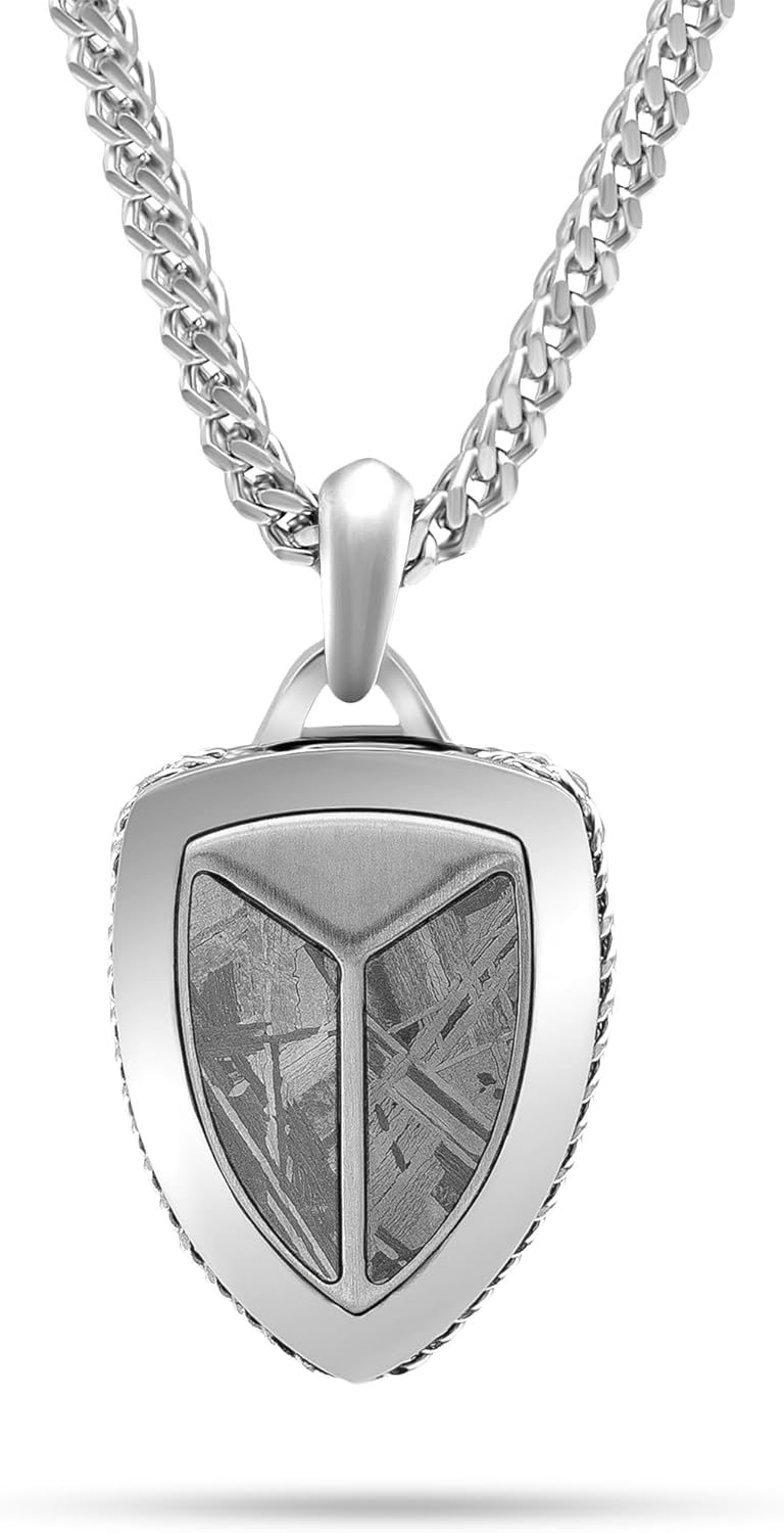 RTZN Meteorite Necklace for Men with Silver Stainless Steel Chain