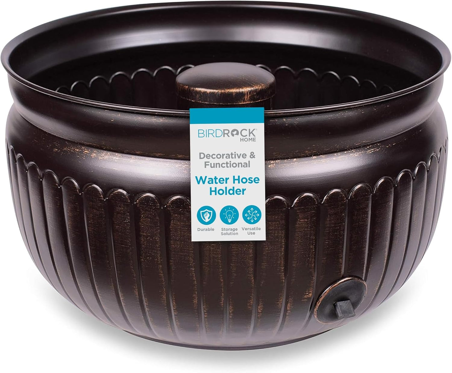 BIRDROCK HOME Decorative Metal Pot for Water Hose Storage