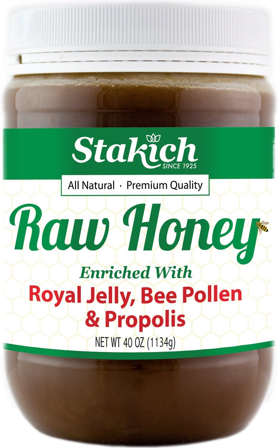 Stakich Royal Jelly and Bee Pollen Raw Honey - Pure 40 Ounce