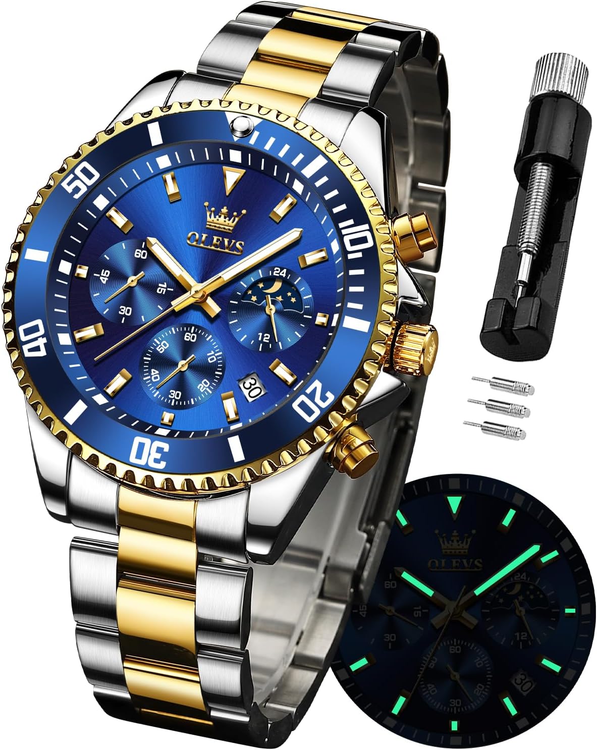 OLEVS Moon Phase Chrono Watch - Waterproof & Luminous