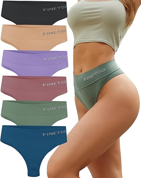 FINETOO High Waisted Thongs for Women - Soft Stretchy Underwear