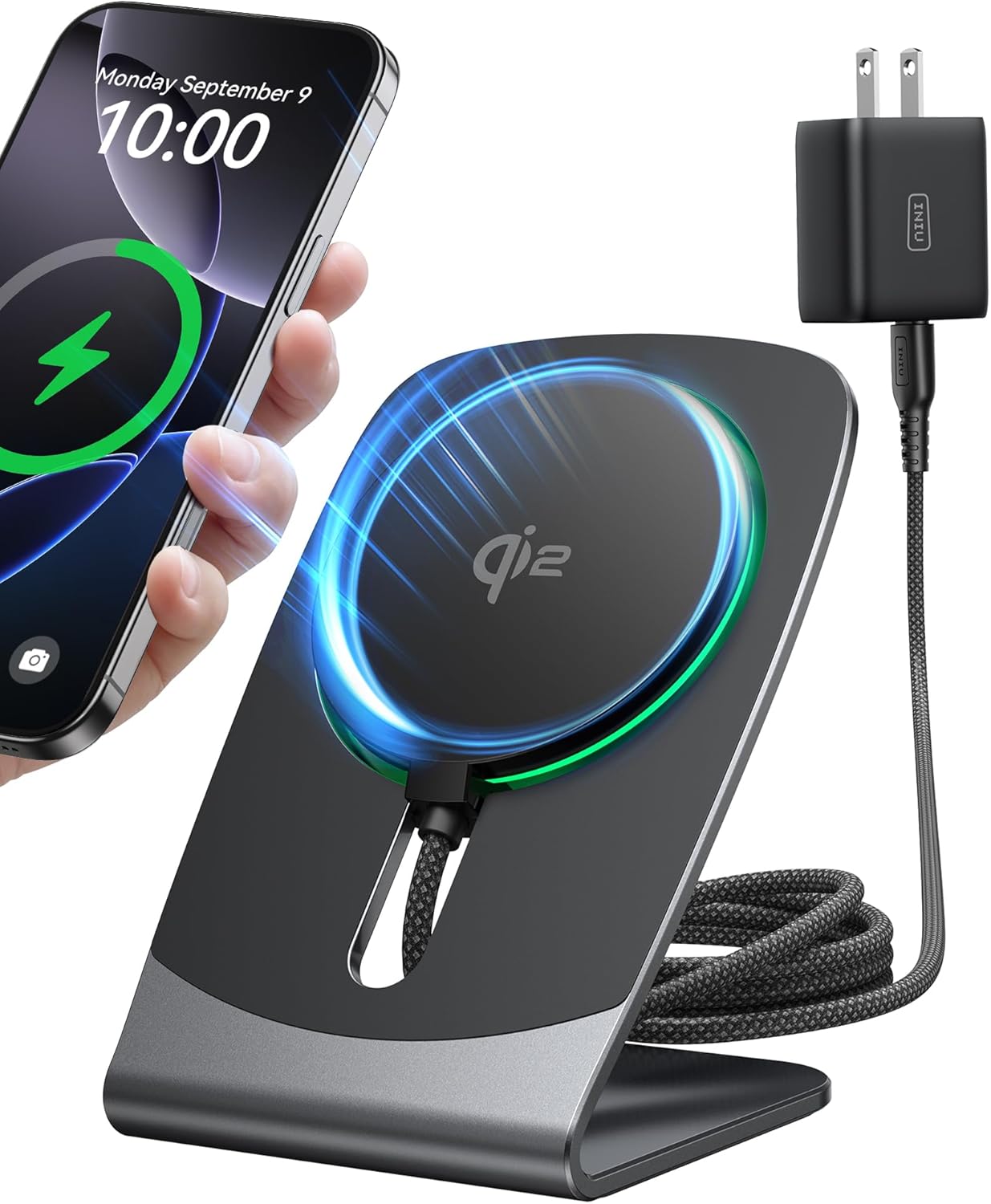 INIU 15W Magnetic Wireless Charger Stand, Fast Qi2 Charging with Cooling Fan