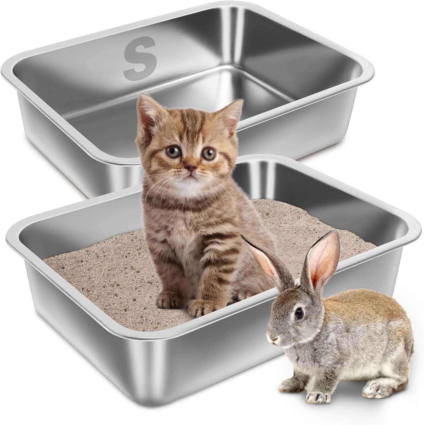 Stainless Steel Litter Box for Kittens and Small Pets 2 Pack