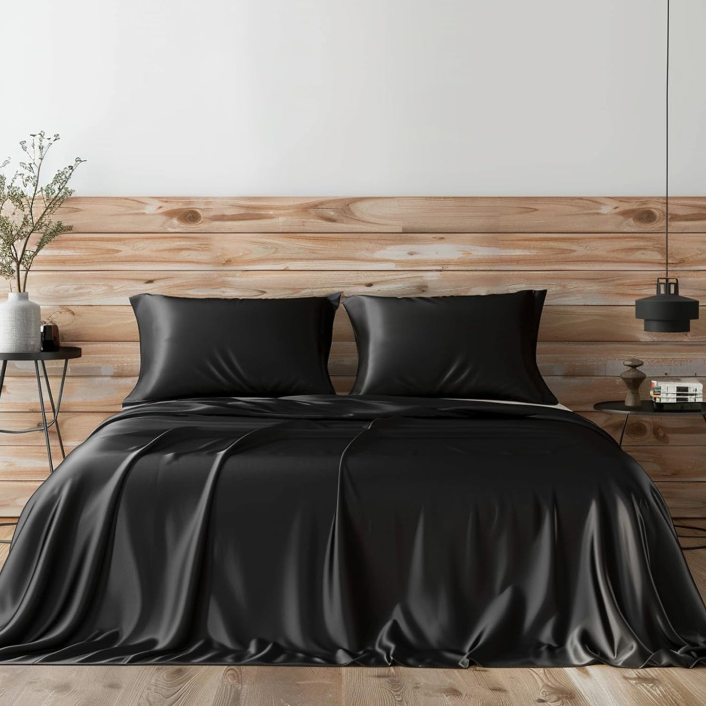 Candoury Satin Sheets Bed Set for Luxurious King Size Comfort