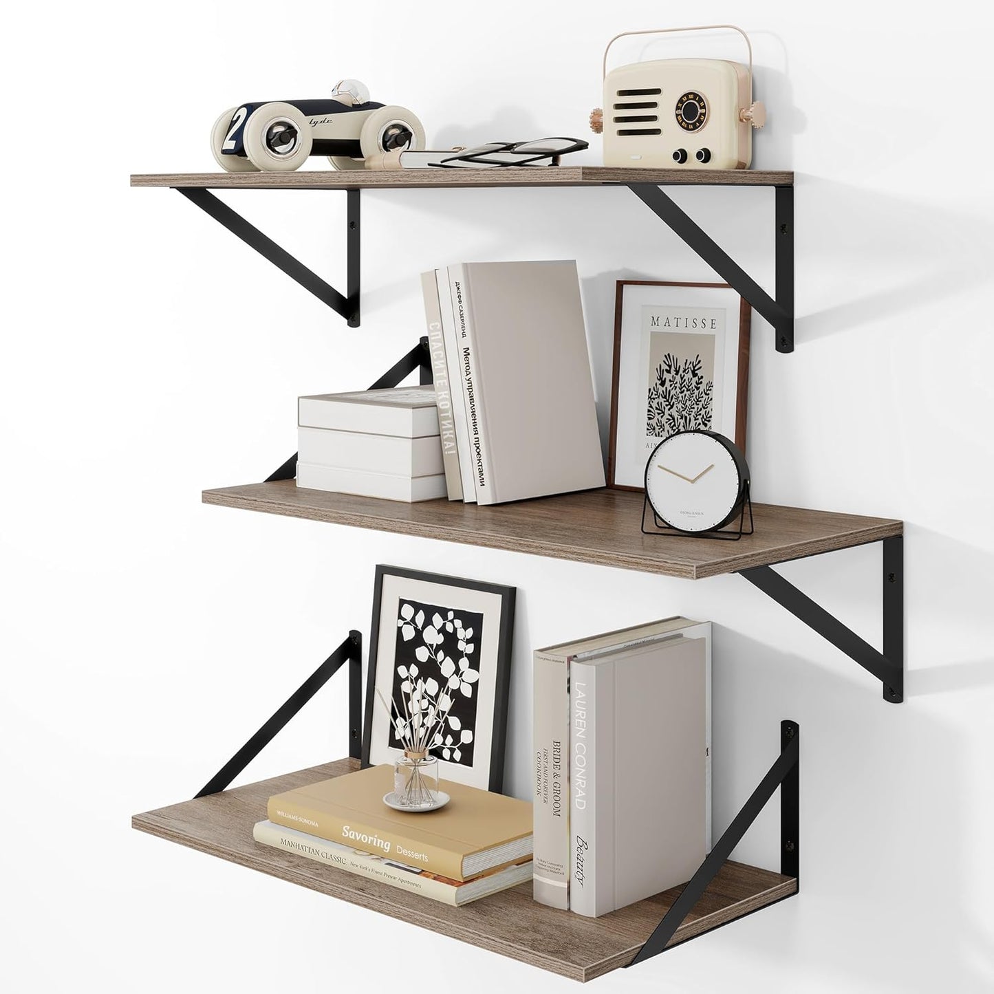 Heimlove 24 Inch Wide Floating Shelves Set of 3 for Storage