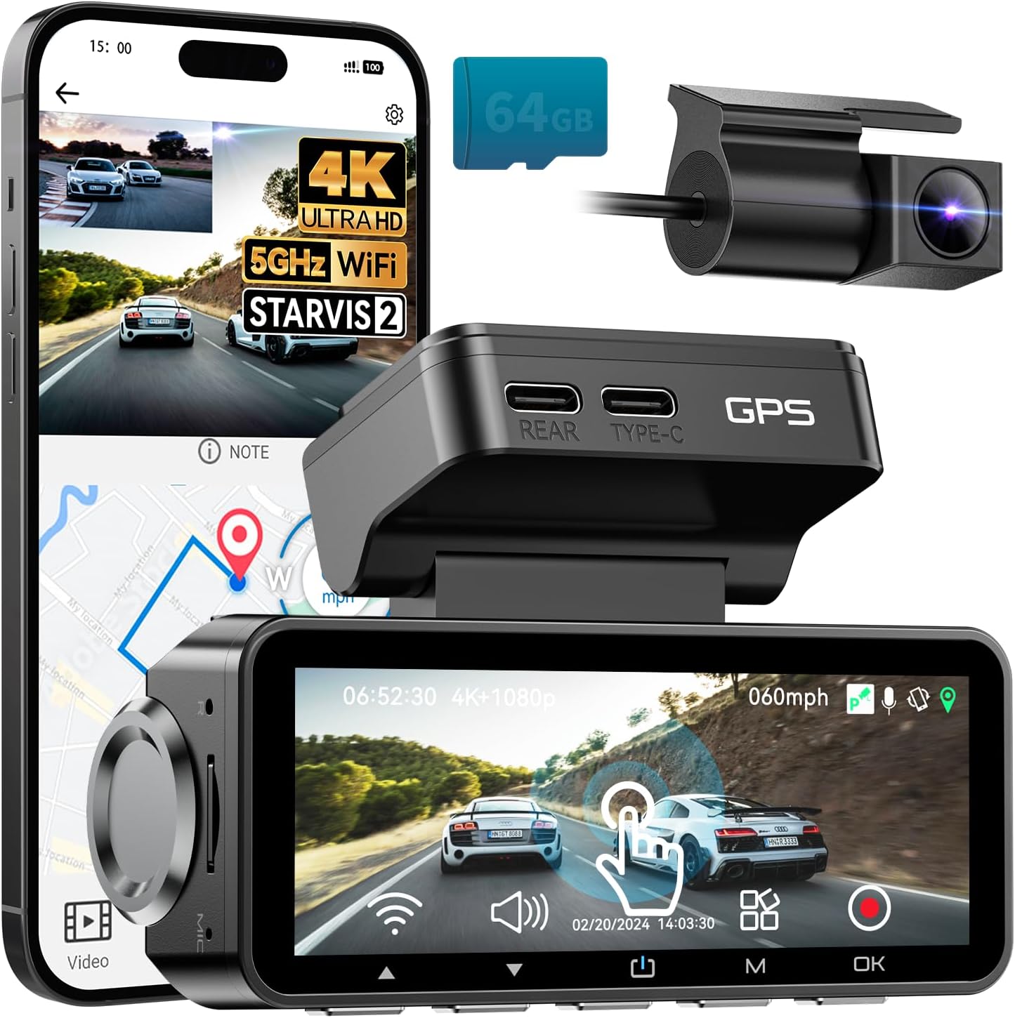 FOCUWAY Dash Cam Front and Rear with 4K UHD and Night Vision