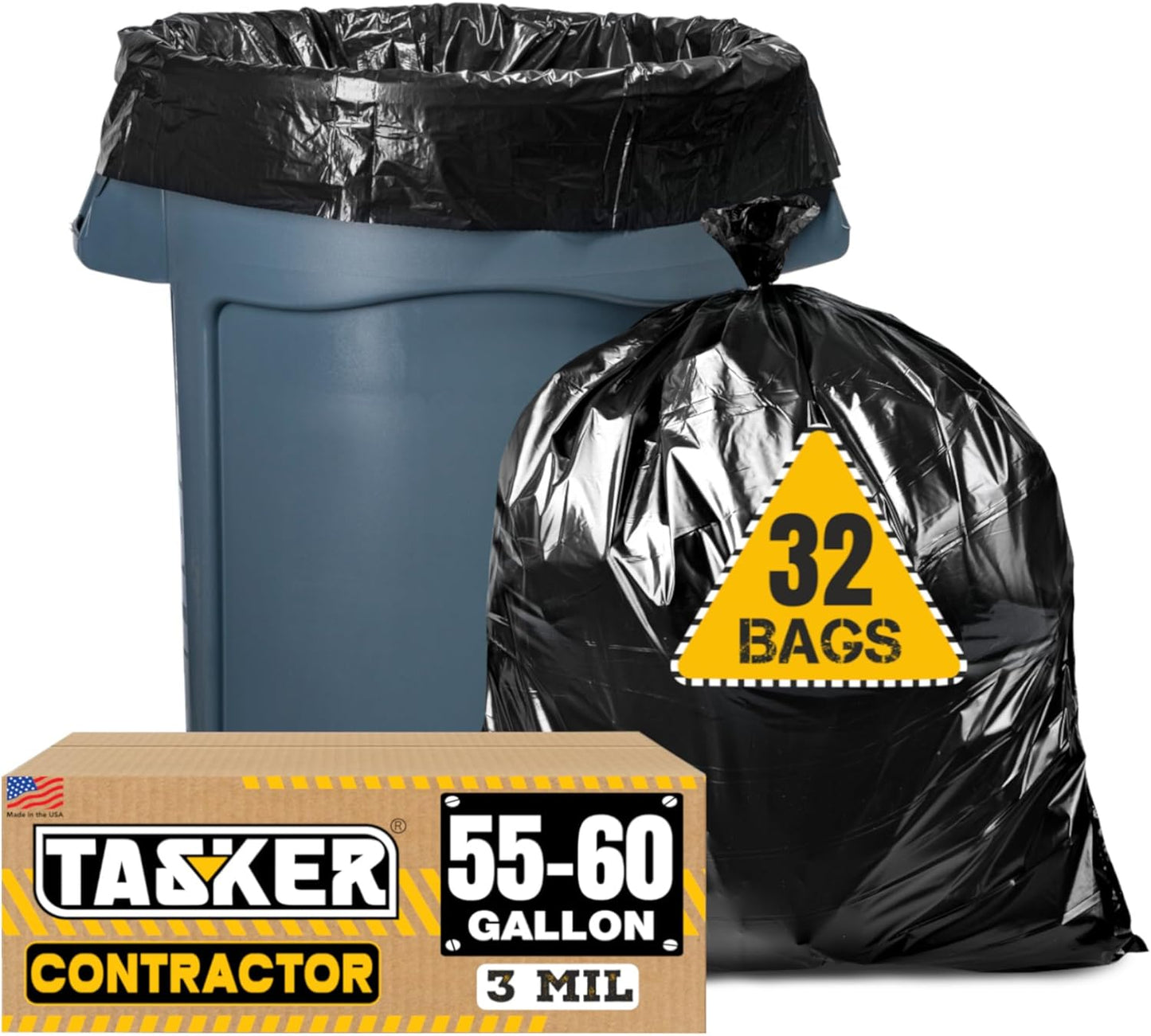 Tasker 55 Gallon Heavy Duty Contractor Garbage Bags for Tough Jobs