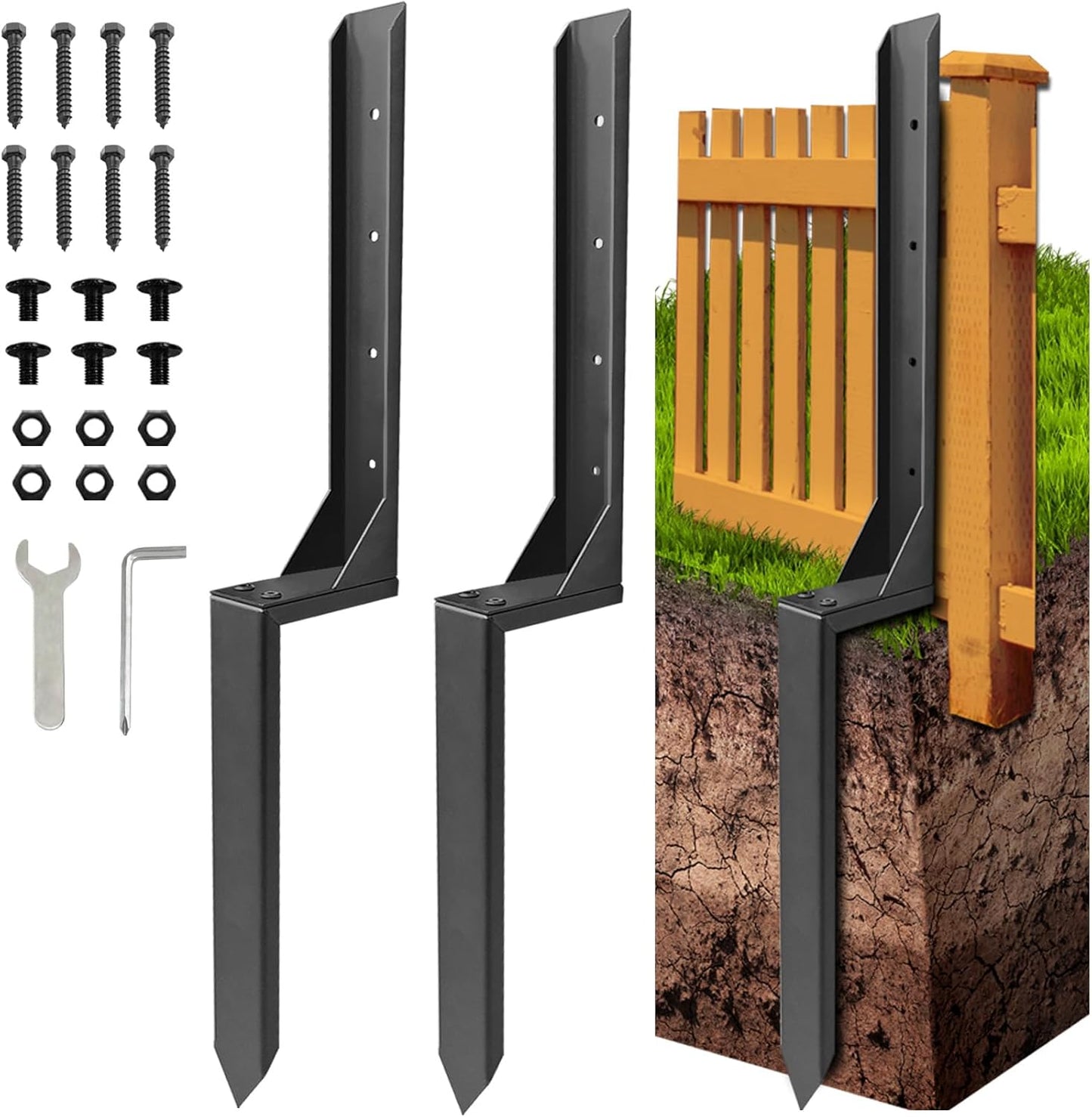 Fence Post Repair Kit for Broken Wood Support - 2 Pack
