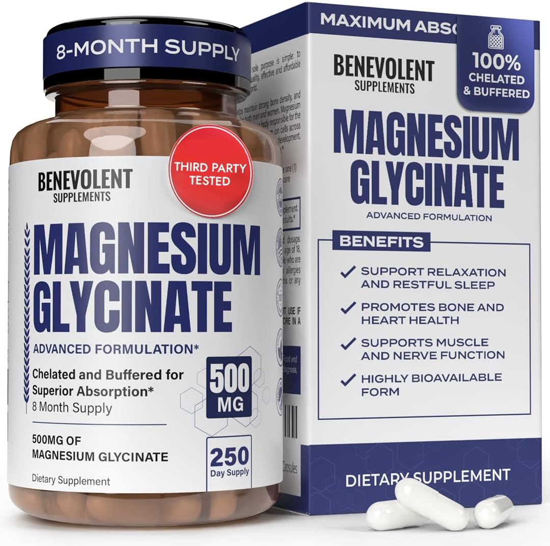 Magnesium Glycinate 500mg - High Absorption Stress Relief Supplement