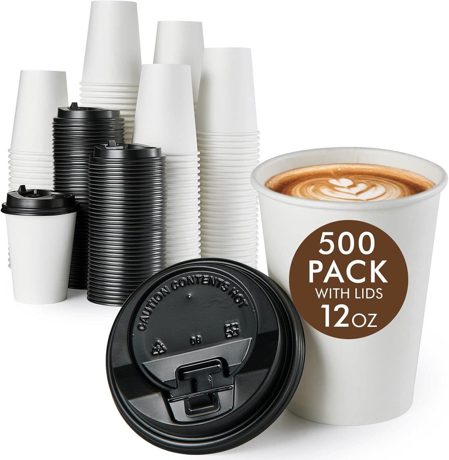 Vplus 500 Pack 12 OZ Paper Coffee Cups for Hot and Cold Drinks