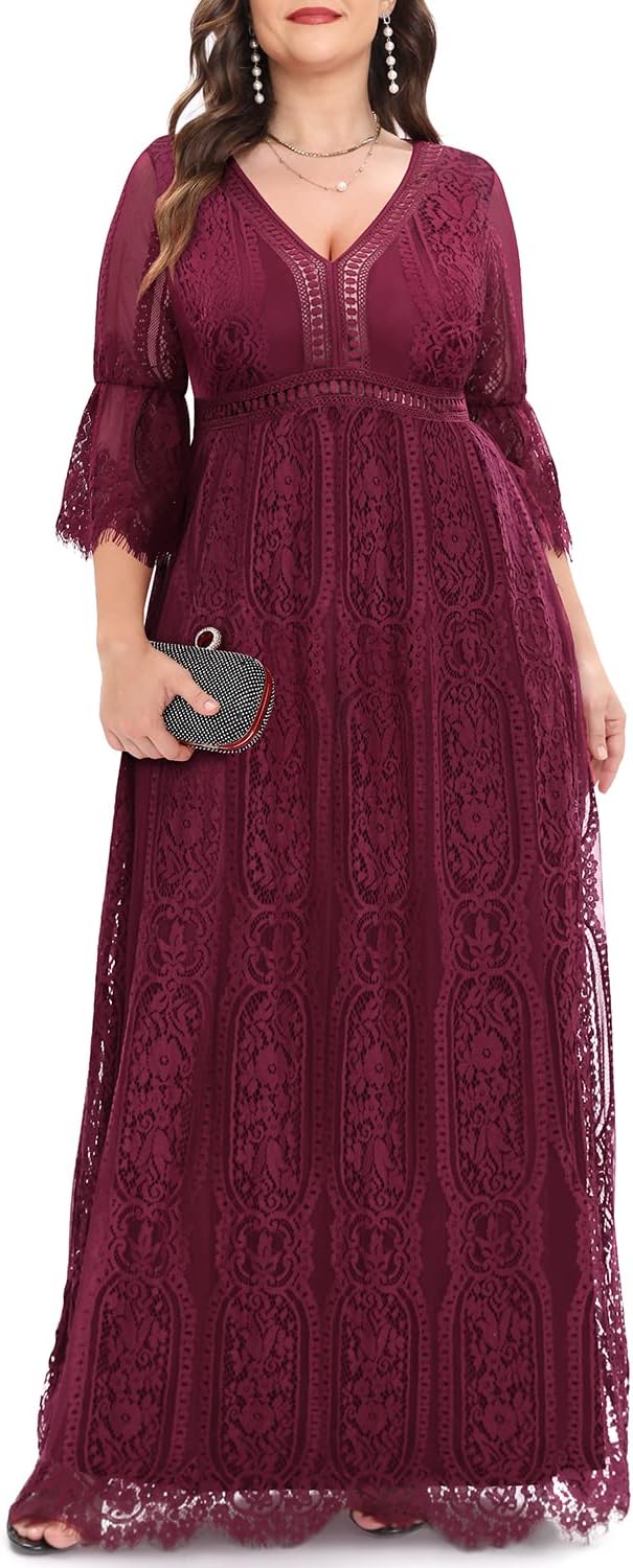 Plus Size Wedding Dress Boho - Maxi Bridal Shower Lace Gown