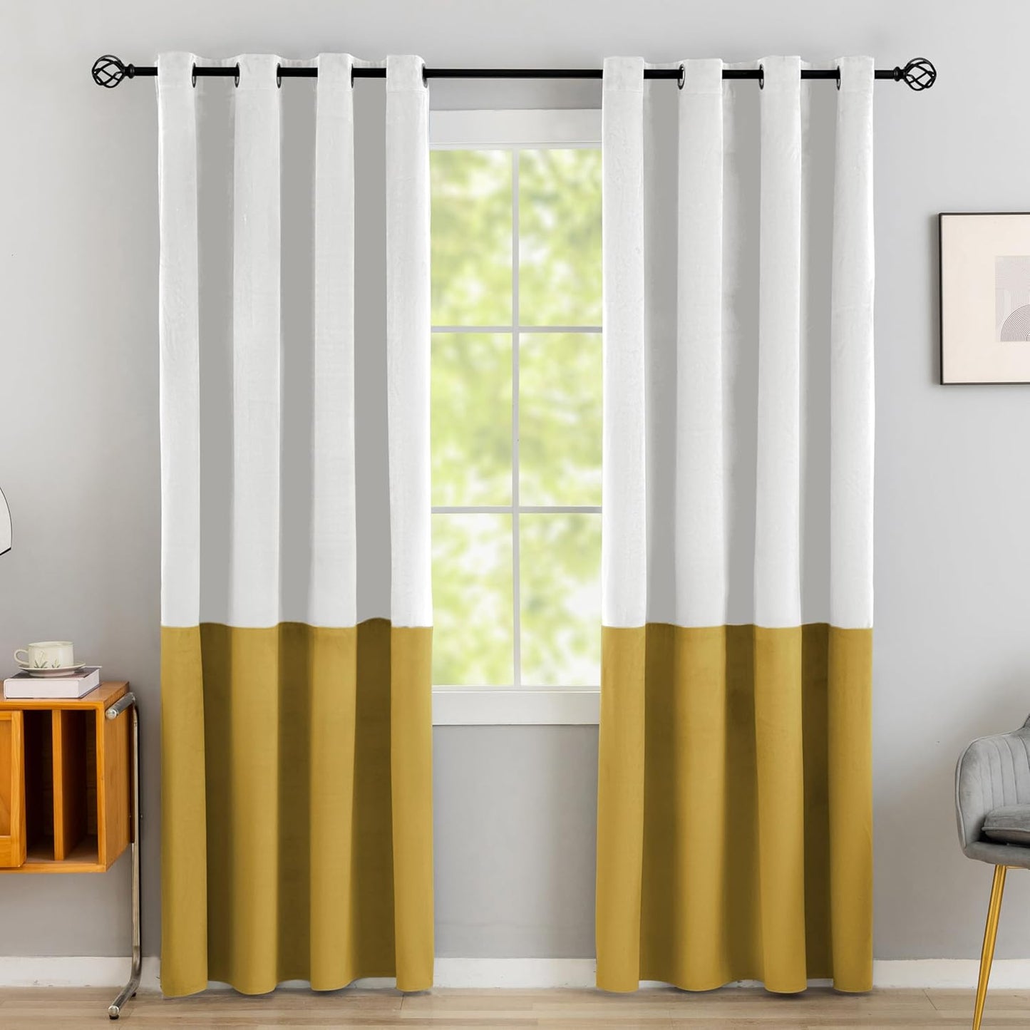 Asuexpect 96 White Gold Velvet Curtains - 70% Blackout