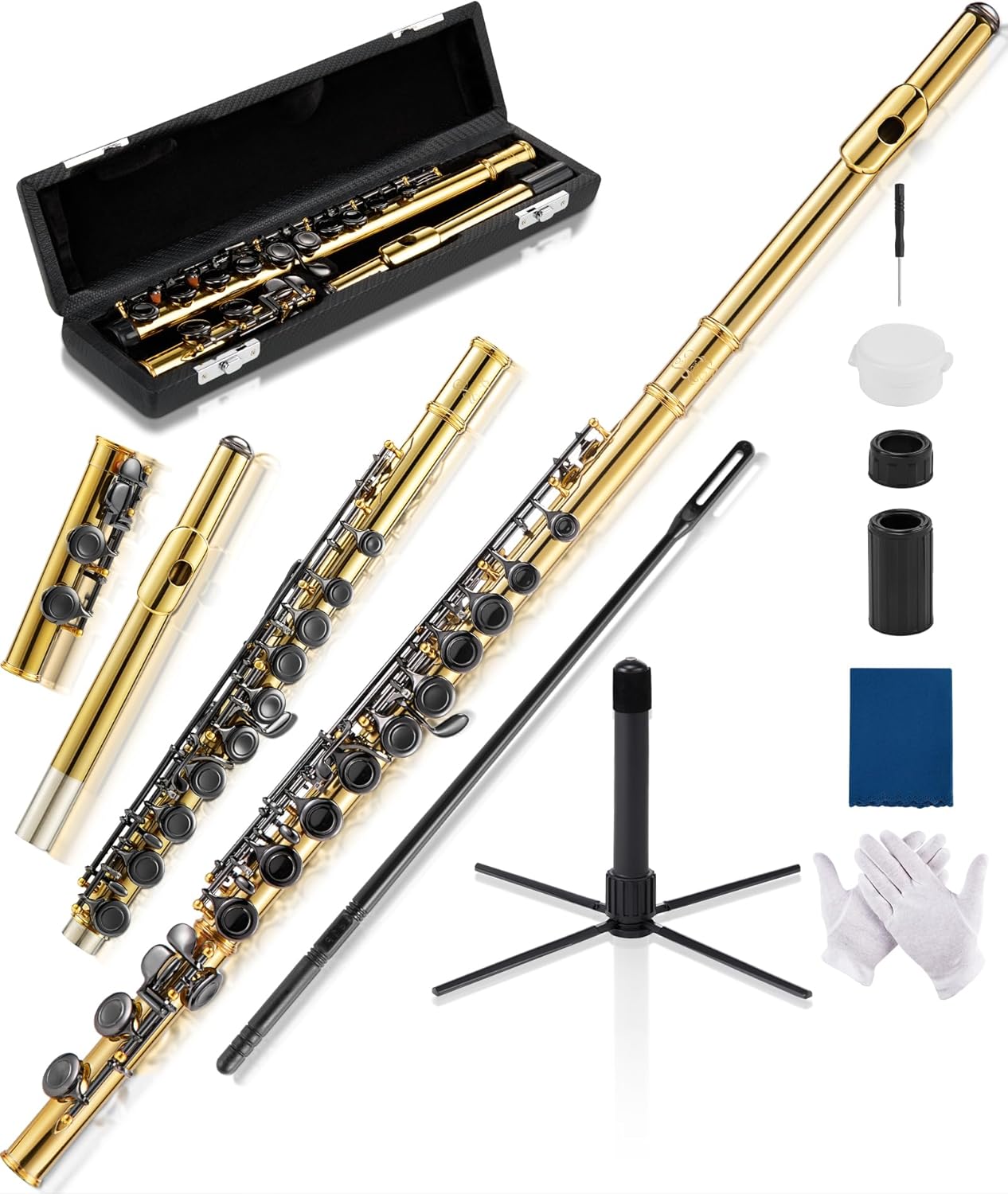 AKLOT Closed-Hole Concert C Flute with 16 Keys and Case