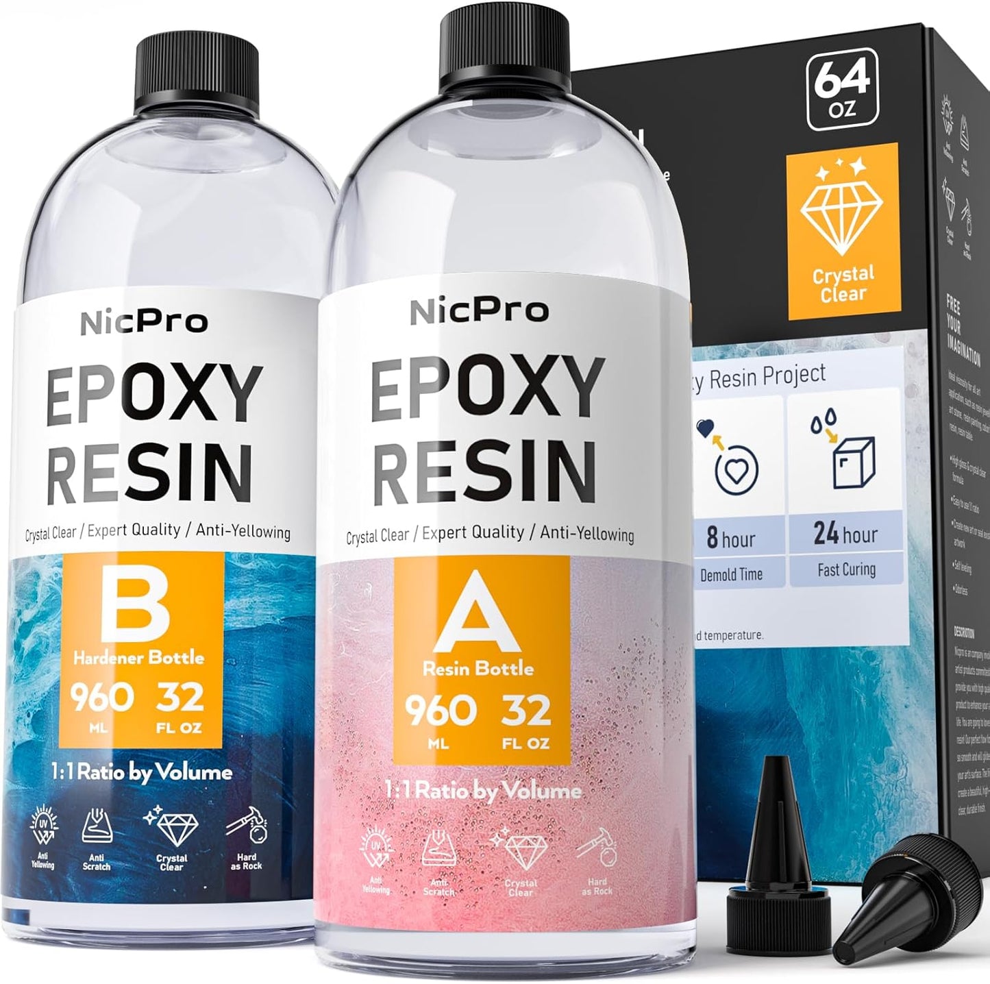 Nicpro 64 Ounce Crystal Clear Epoxy Resin Kit for Crafts