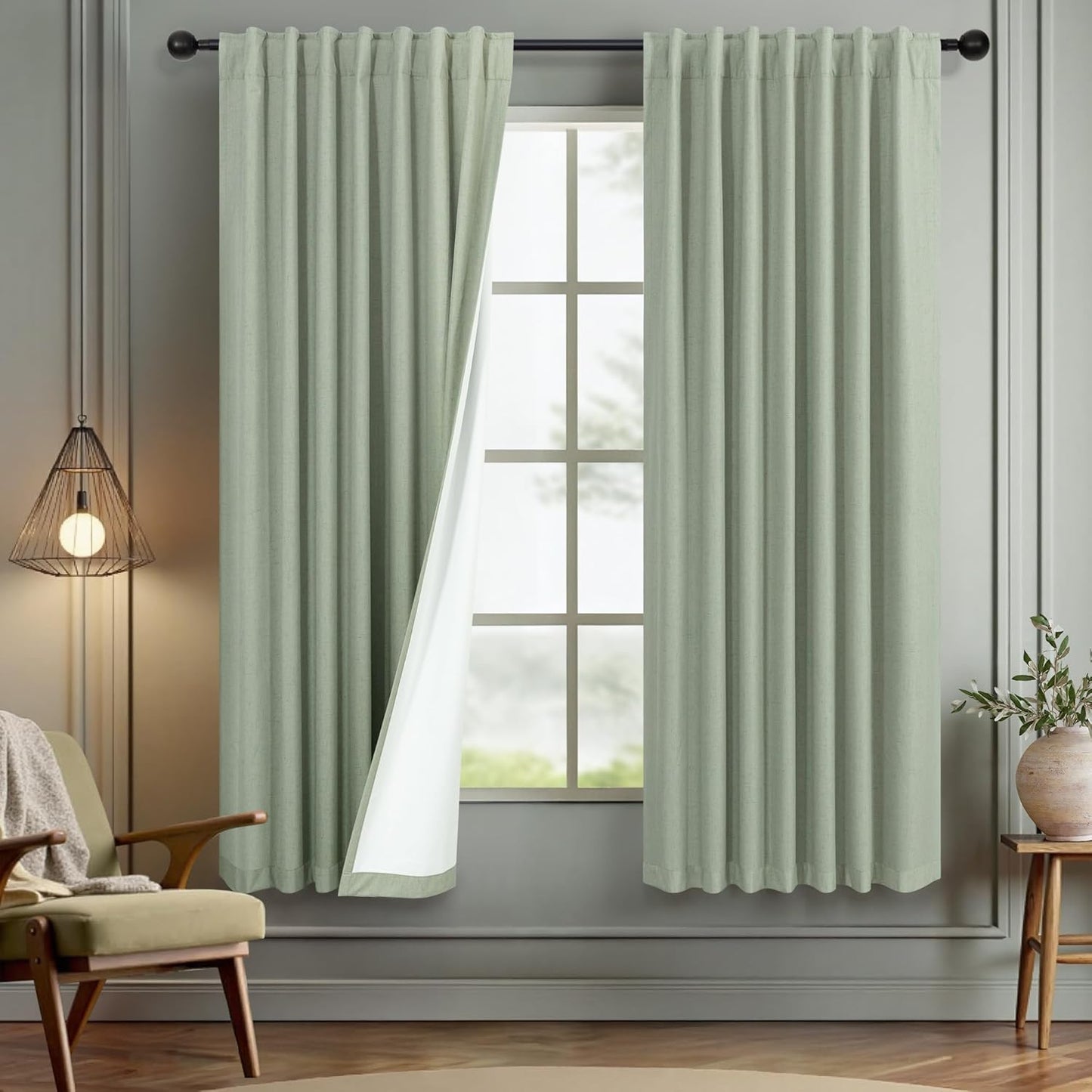 Sage Green Boho Blackout Curtains for Bedroom Aesthetic