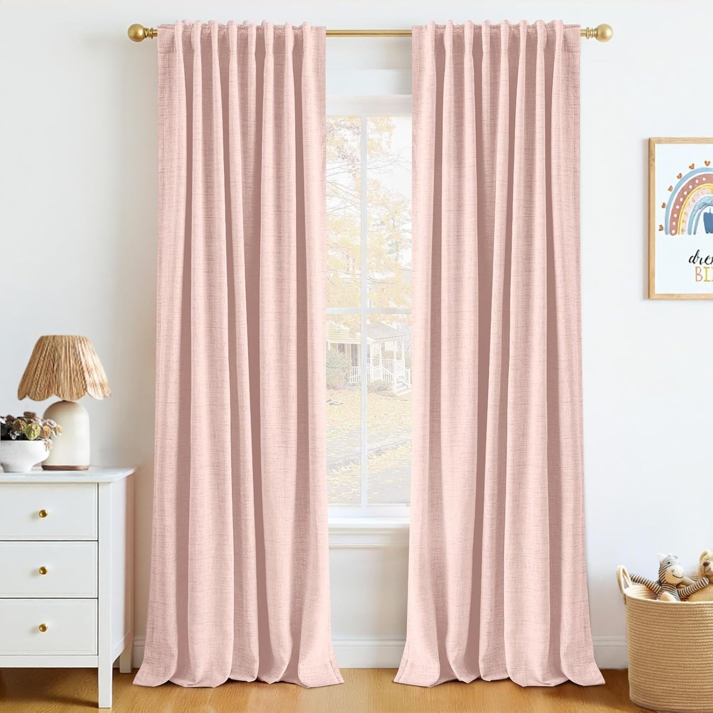 INOVADAY 100% Blackout Curtains for Bedroom - Blush Pink 90 in