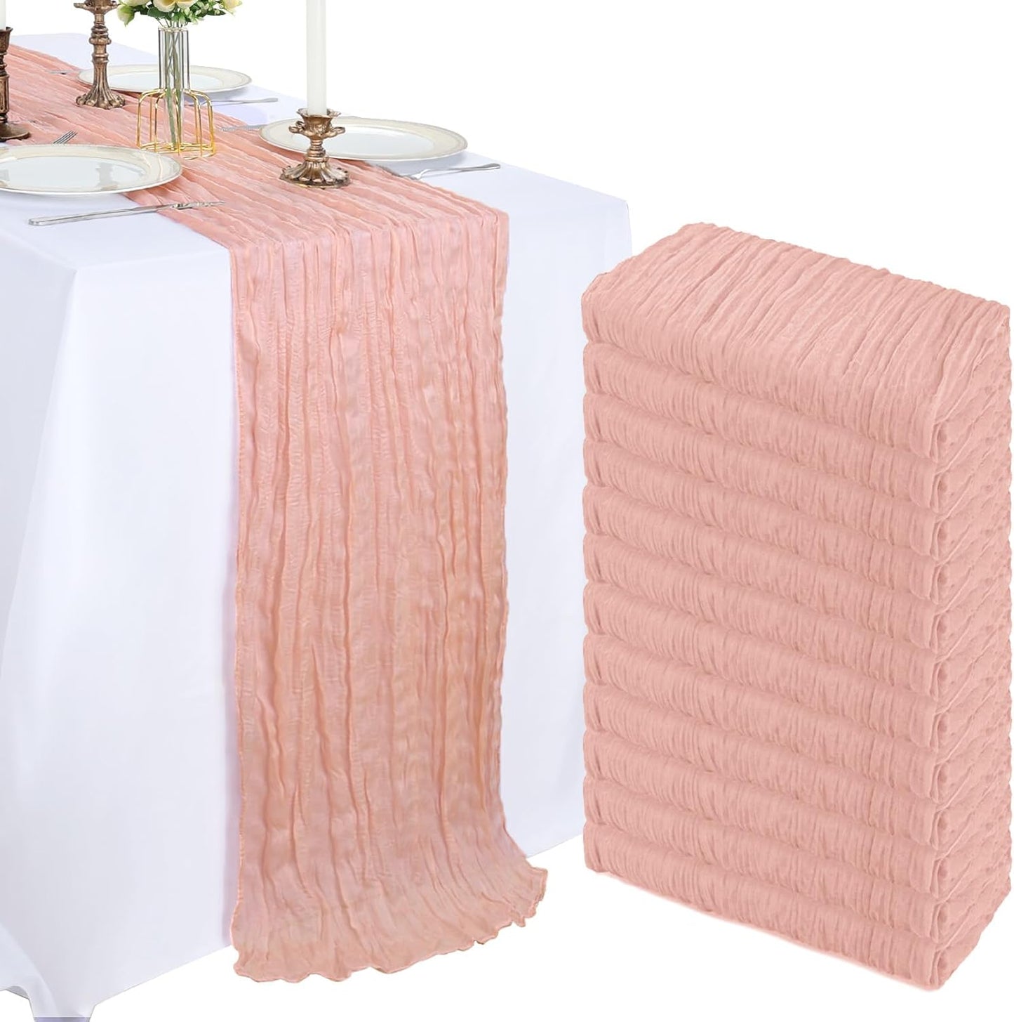 12 Pack 10FT Blush Pink Cheesecloth Table Runner for Events