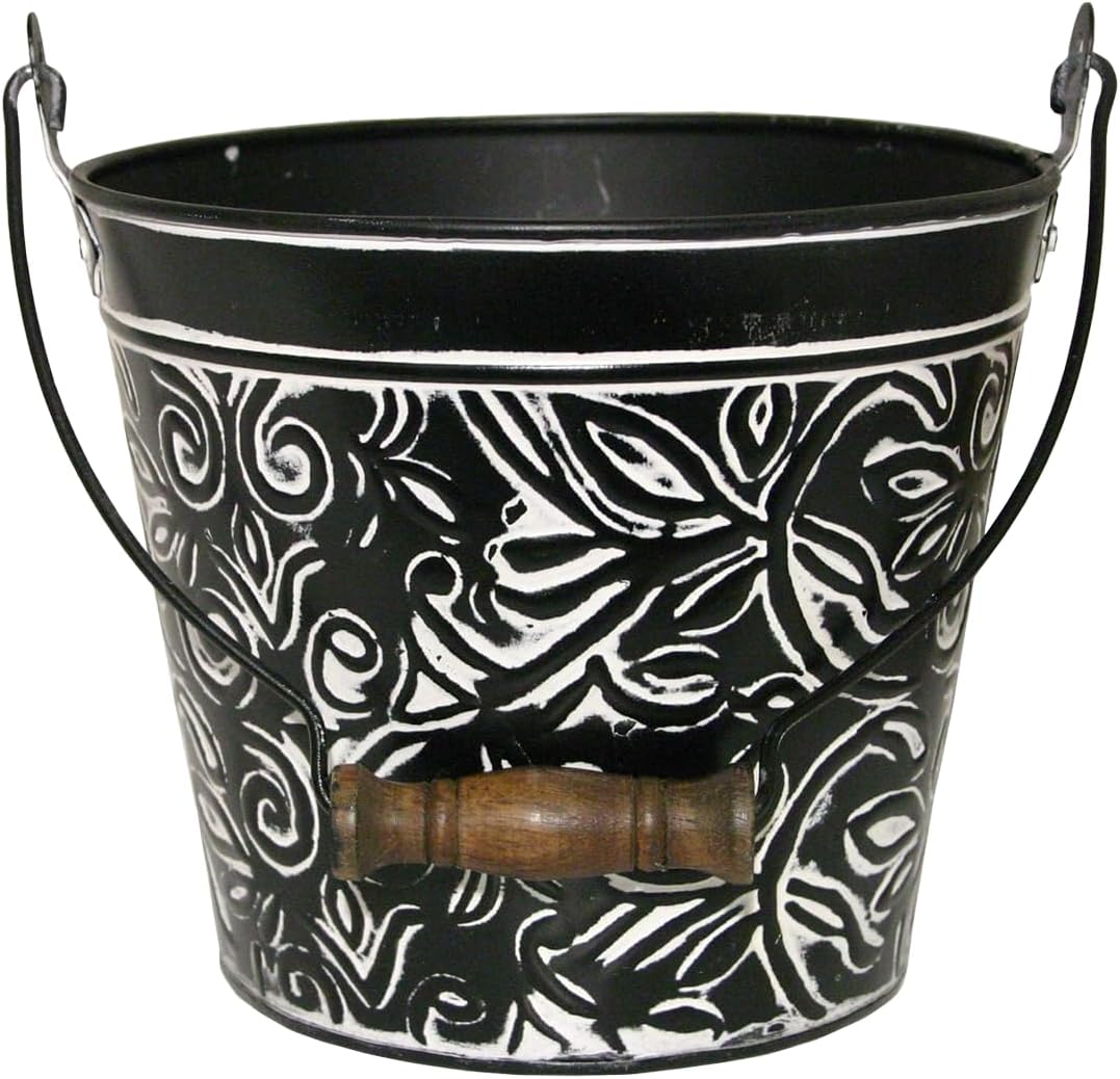 Vintage Floral Metal Planter with Handle for Indoor/Outdoor Use