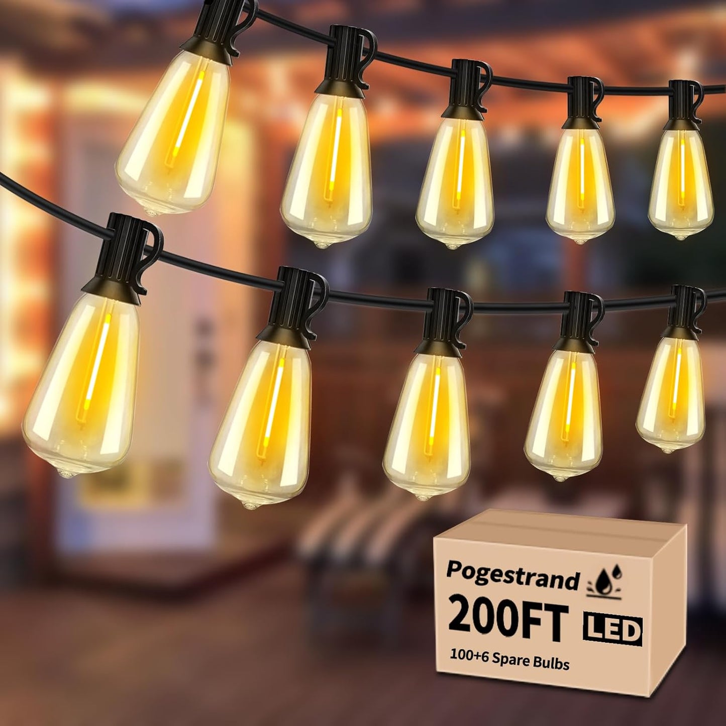 200ft LED Outdoor String Lights for Patio with Vintage Bulbs