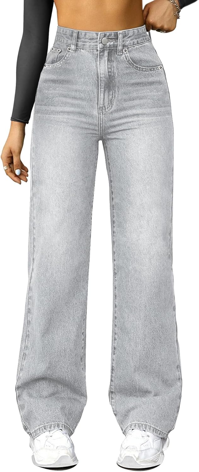 High Waisted Wide Leg Loose Boyfriend Denim Pants for Women
