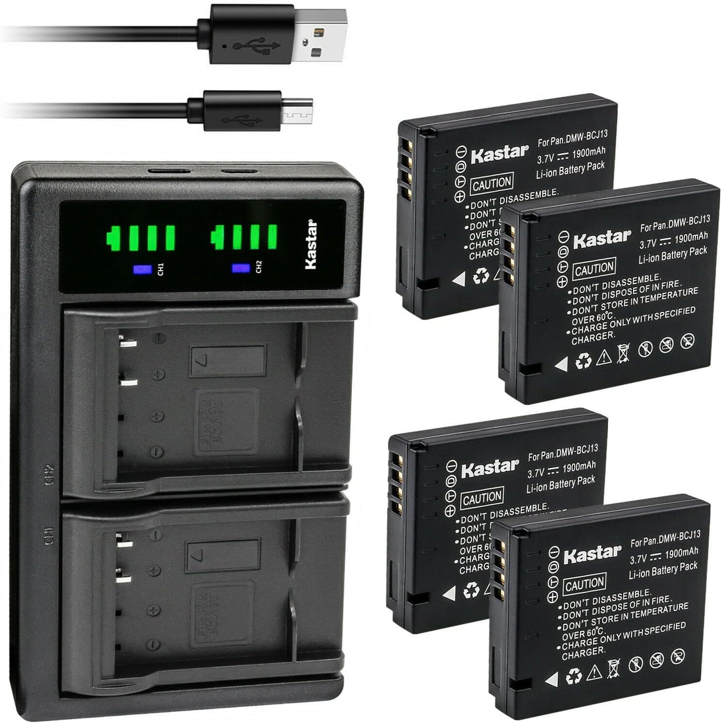 Kastar 4-Pack Battery and USB Charger for Panasonic Lumix Cameras