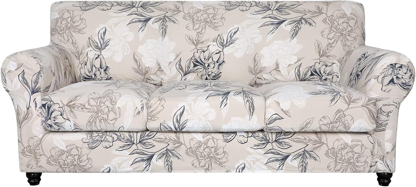 SearchI Stretch Sofa Cover Floral Pattern 4 Pieces Slipcover