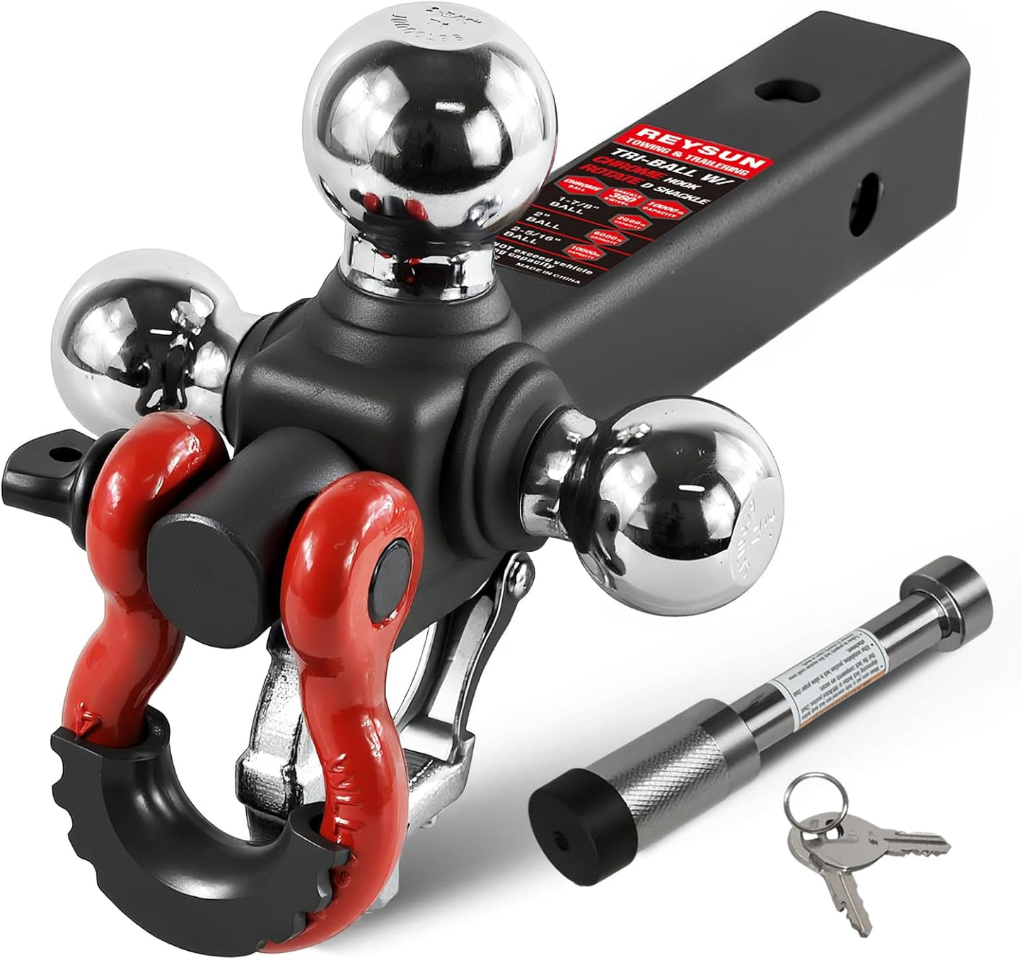 Trailer Hitch Tri-Ball Mount with Swivel Tow Shackle and Hook