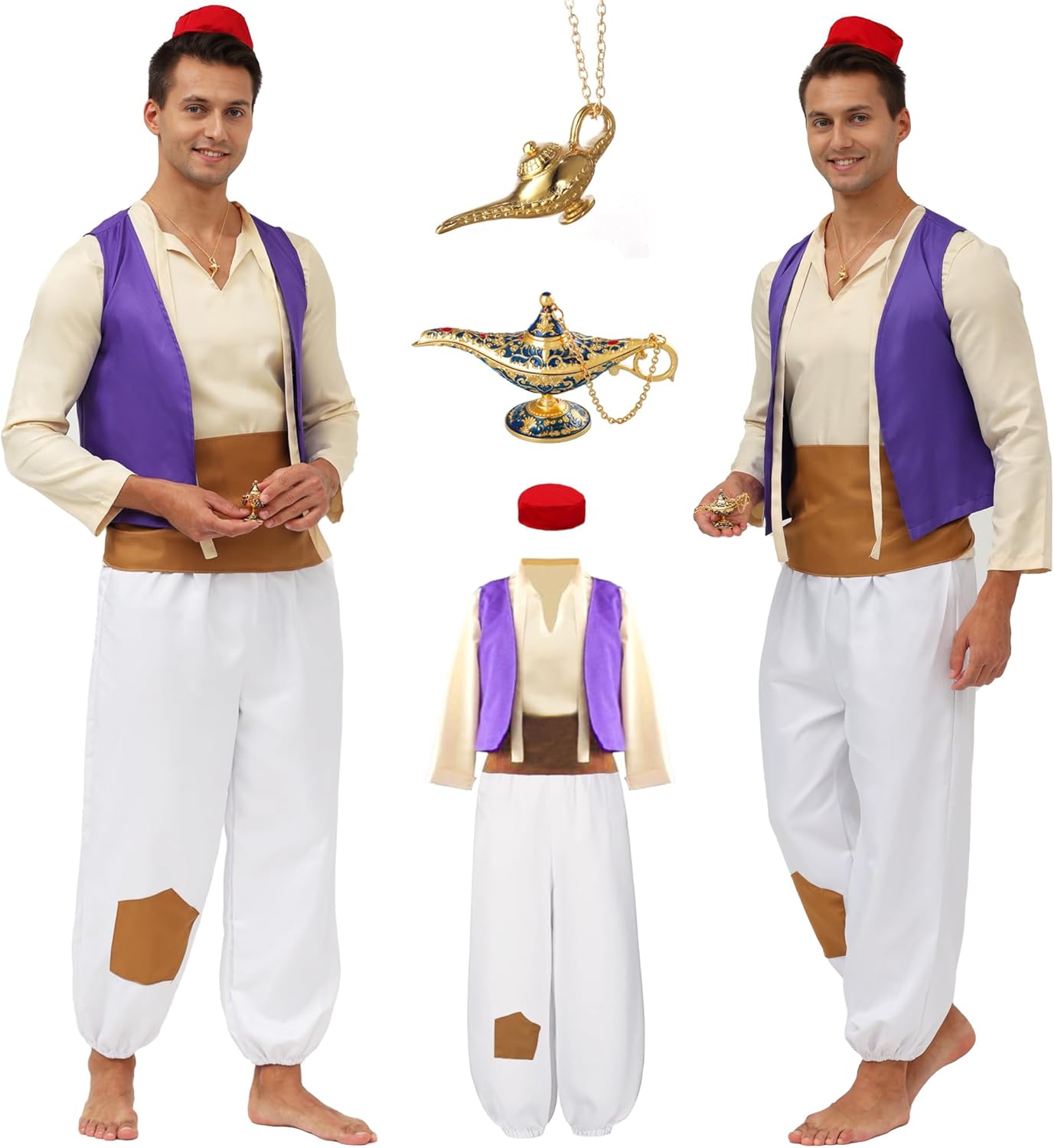 7 Pcs Mens Arab Prince Costume for Halloween Cosplay Parties
