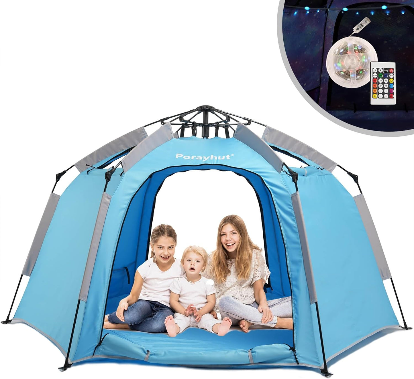 Portable Hexagon Kids Play Tent w/ LED Lights - Easy Set-up Dream Tent