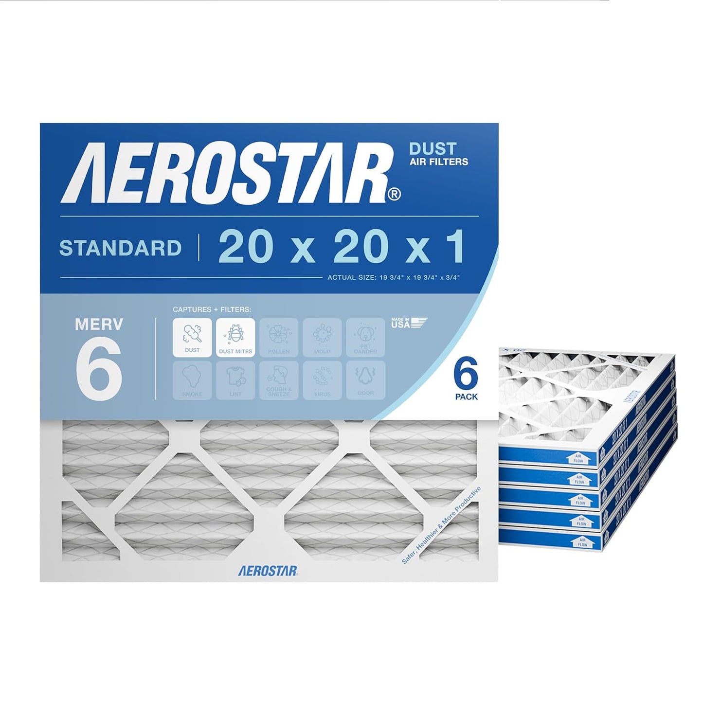 Aerostar 20x20x1 MERV 6 Air Filter for HVAC Systems
