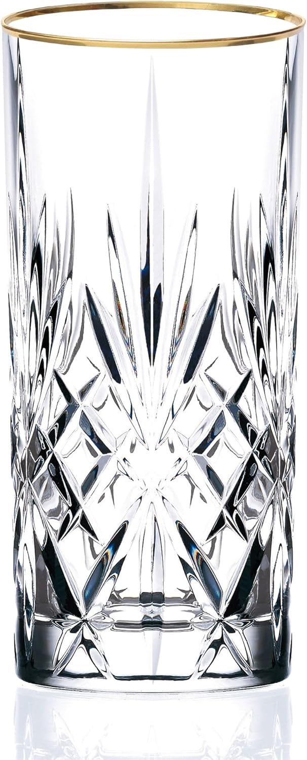 Siena Collection Crystal Water Beverage Glass Set with Gold Band