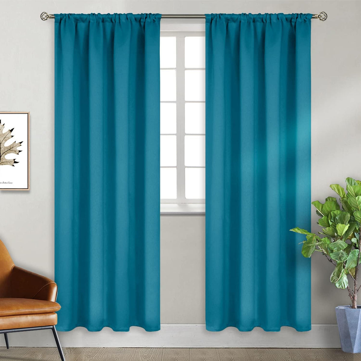 Peacock Blue Blackout Curtains for Living Room - 84 Inch Length