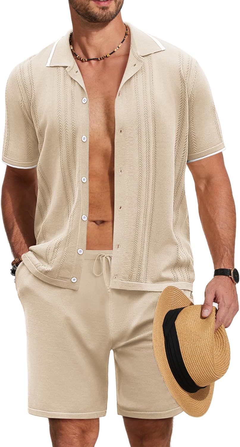 COOFANDY Men's Knit Polo Shirt Set for Casual Summer Style