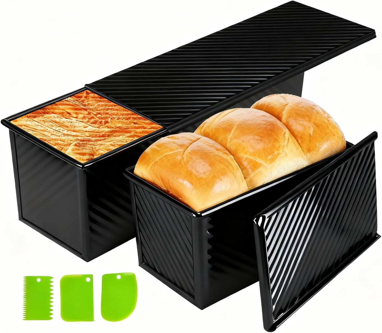Black Pullman Loaf Pan Set with Lid for Perfect Bread Baking