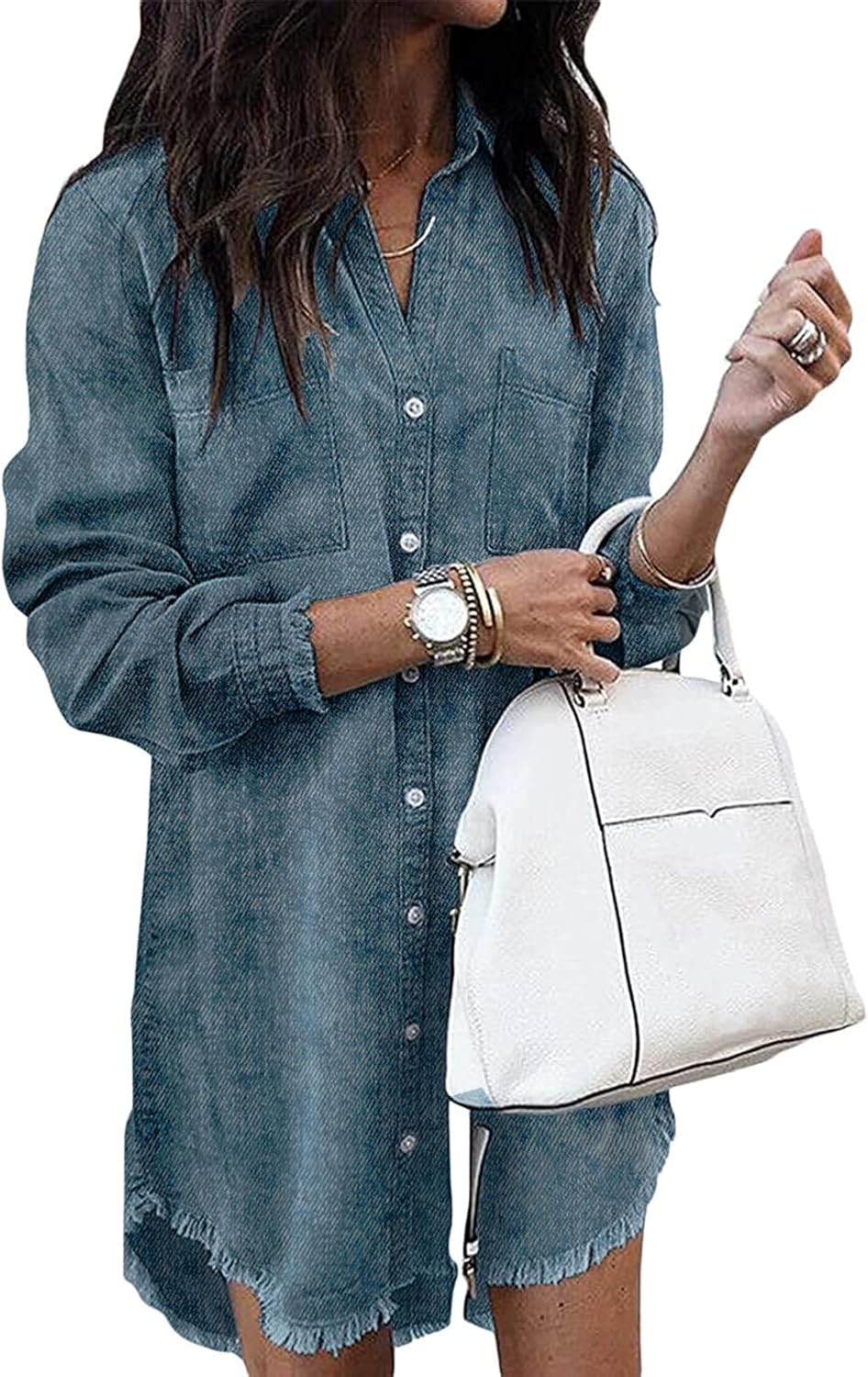 Stylish Denim Shirt Dress for Women - Casual Button Down Tunic