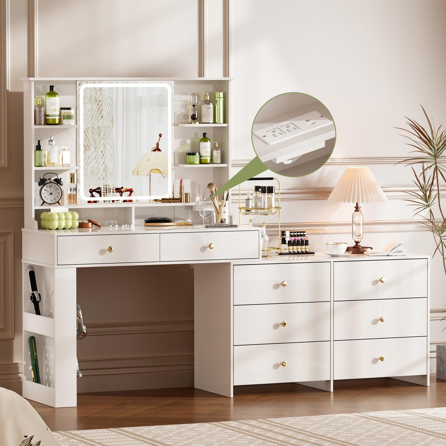 Modern Makeup Vanity with Large Mirror & Lights
