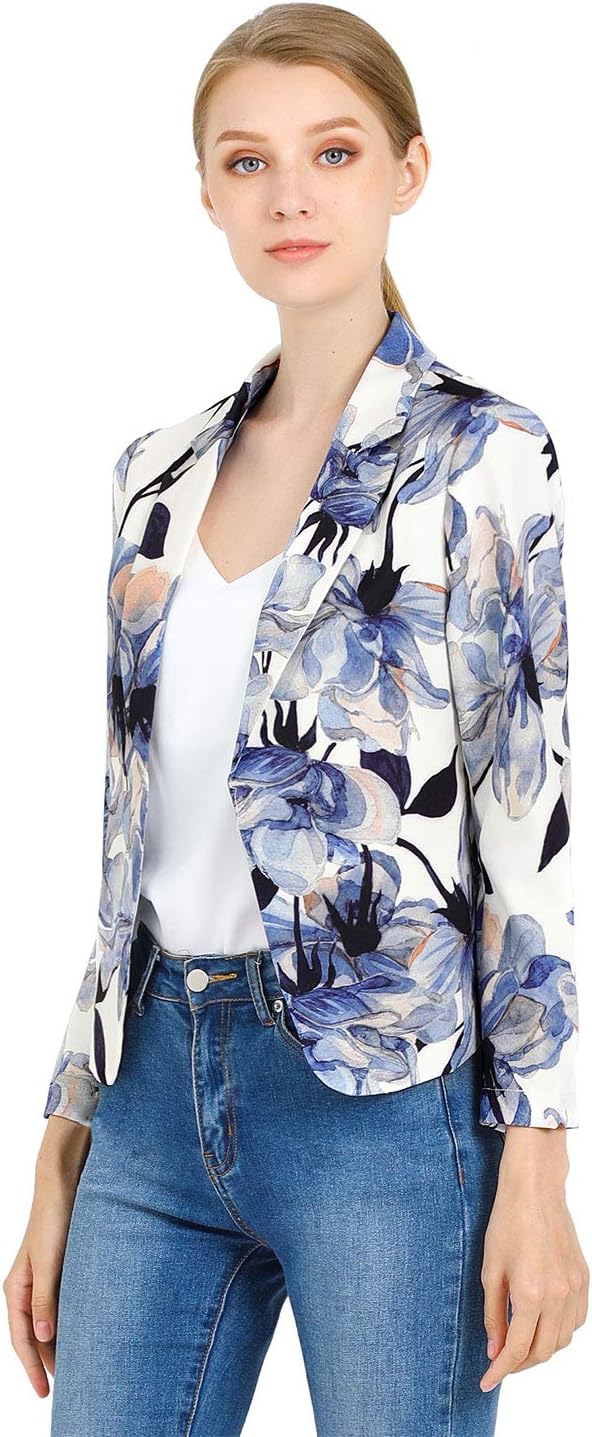 Allegra K Women's Open Front Crop Suit Blazer for Summer Wear