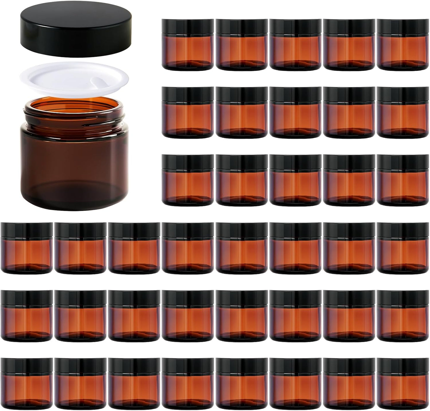 2oz Amber Glass Jars with Lids for Cosmetics and Crafts