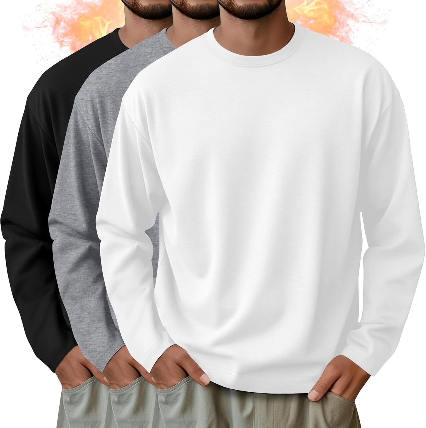 3 Pack Mens Long Sleeve Thermal Shirts for Comfortable Wear